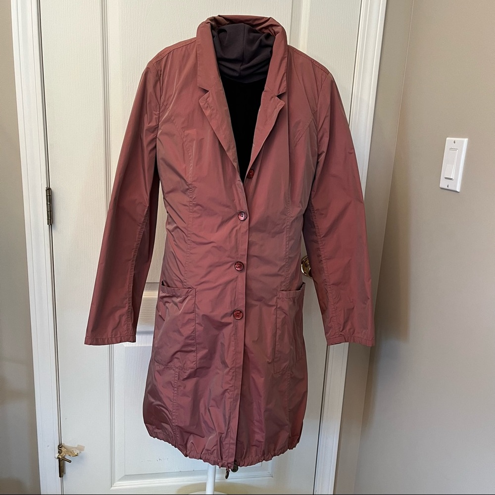 Elemente Clemente Orange Peach Pink Shimmer Long Lightweight Vintage Trench Coat